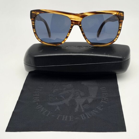 Diesel DL0100 Col.41V Brown Stripe Frame Light Blue Lens Sunglasses w/ Case 58mm - Picture 1 of 16